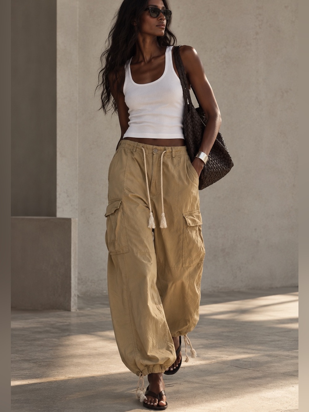 The Frankie Shop Khaki Cargo Parachute Pants